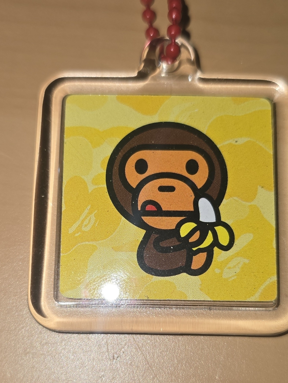 BAPE Baby Milo Yellow Camo Square Acrylic Keychain - Authentic